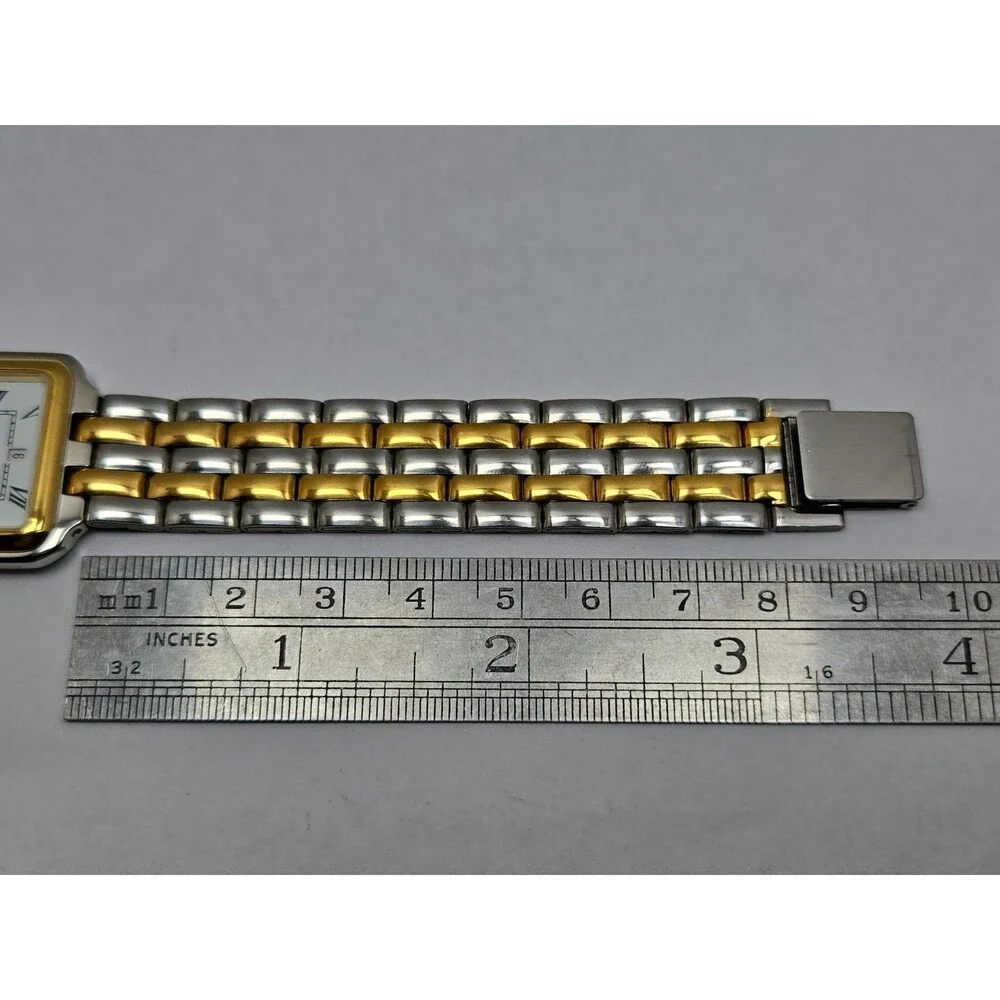 EverSwiss Womens Two Tone Gold Silver Tank 26mm Dress Date Watch New Battery